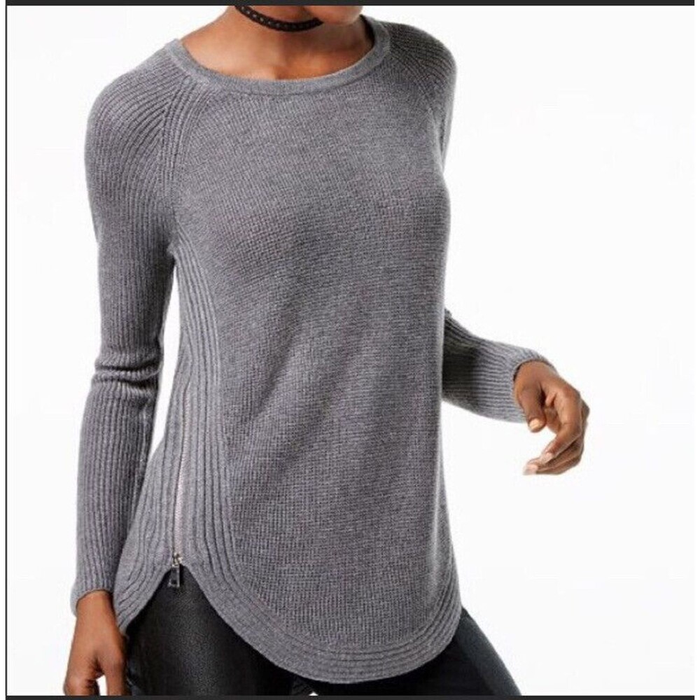 INC Sweater Gray Blue Long Sleeve Size Petite PS Sweatshirt Wool Blend Zipper